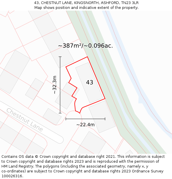 43, CHESTNUT LANE, KINGSNORTH, ASHFORD, TN23 3LR: Plot and title map