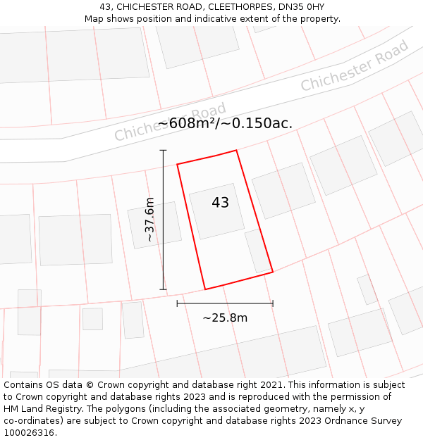 43, CHICHESTER ROAD, CLEETHORPES, DN35 0HY: Plot and title map