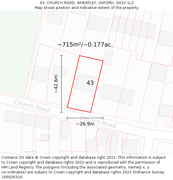 43, CHURCH ROAD, WHEATLEY, OXFORD, OX33 1LZ: Plot and title map