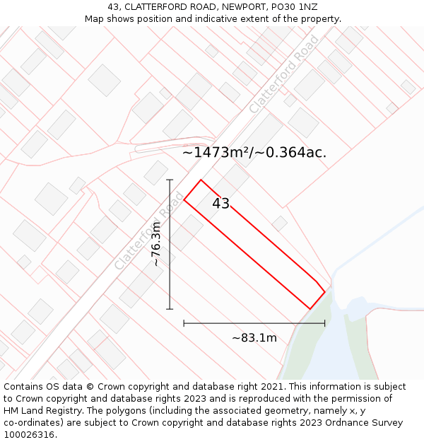 43, CLATTERFORD ROAD, NEWPORT, PO30 1NZ: Plot and title map