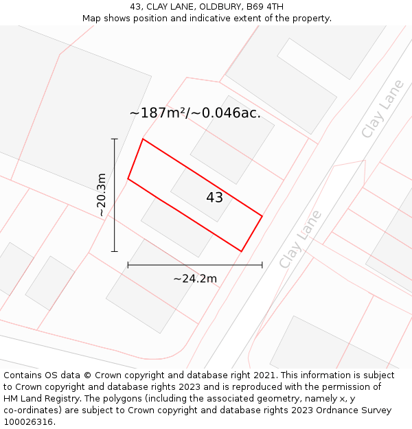 43, CLAY LANE, OLDBURY, B69 4TH: Plot and title map