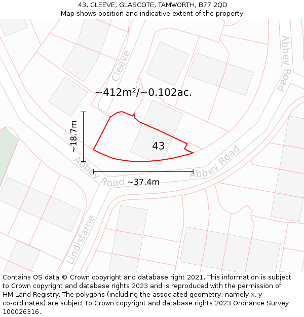 43, CLEEVE, GLASCOTE, TAMWORTH, B77 2QD: Plot and title map