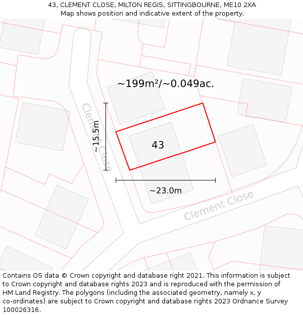 43, CLEMENT CLOSE, MILTON REGIS, SITTINGBOURNE, ME10 2XA: Plot and title map