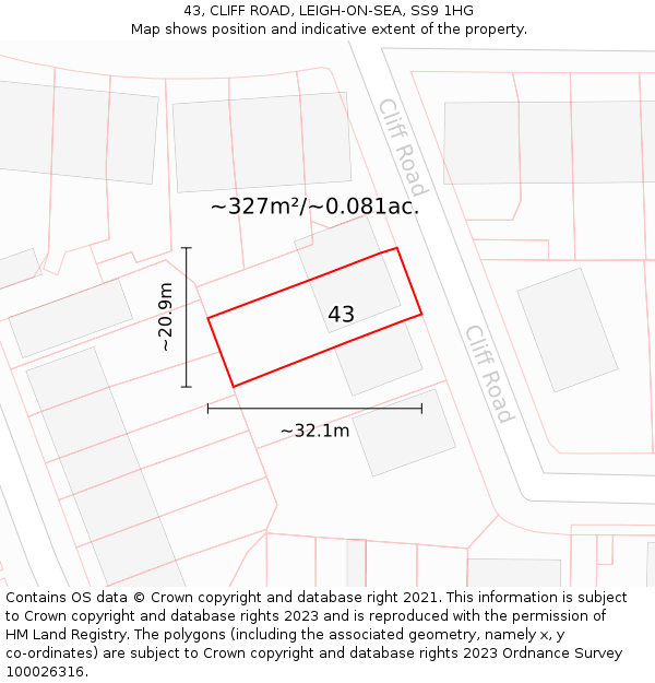 43, CLIFF ROAD, LEIGH-ON-SEA, SS9 1HG: Plot and title map