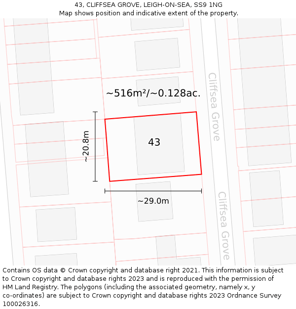 43, CLIFFSEA GROVE, LEIGH-ON-SEA, SS9 1NG: Plot and title map