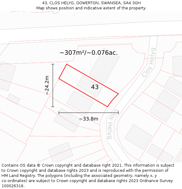 43, CLOS HELYG, GOWERTON, SWANSEA, SA4 3GH: Plot and title map