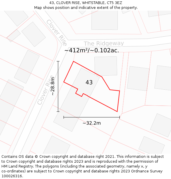 43, CLOVER RISE, WHITSTABLE, CT5 3EZ: Plot and title map