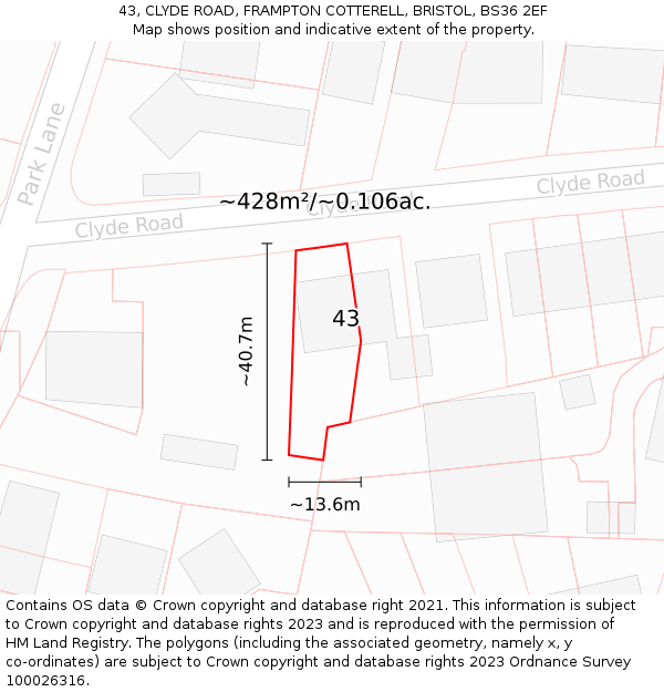 43, CLYDE ROAD, FRAMPTON COTTERELL, BRISTOL, BS36 2EF: Plot and title map