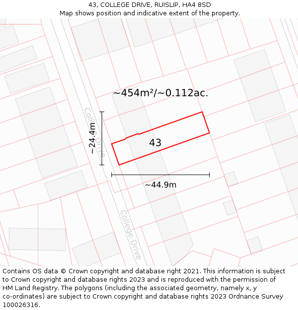 43, COLLEGE DRIVE, RUISLIP, HA4 8SD: Plot and title map