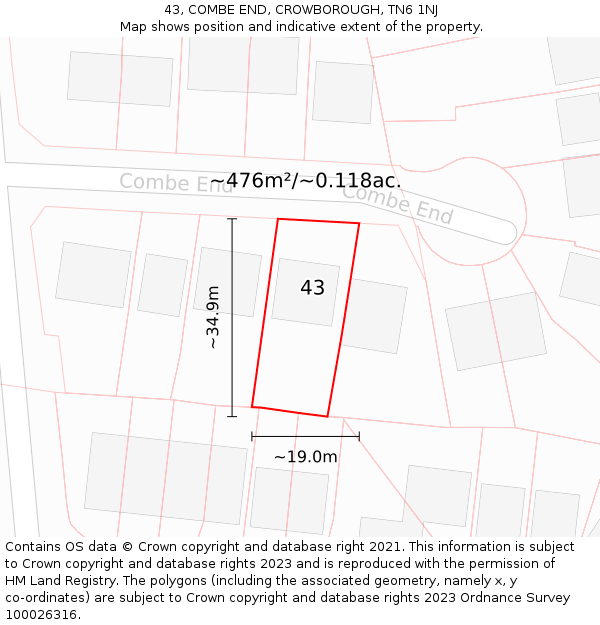 43, COMBE END, CROWBOROUGH, TN6 1NJ: Plot and title map