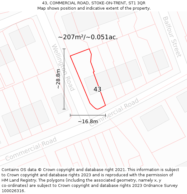 43, COMMERCIAL ROAD, STOKE-ON-TRENT, ST1 3QR: Plot and title map
