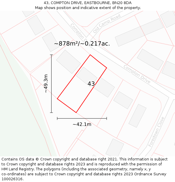 43, COMPTON DRIVE, EASTBOURNE, BN20 8DA: Plot and title map