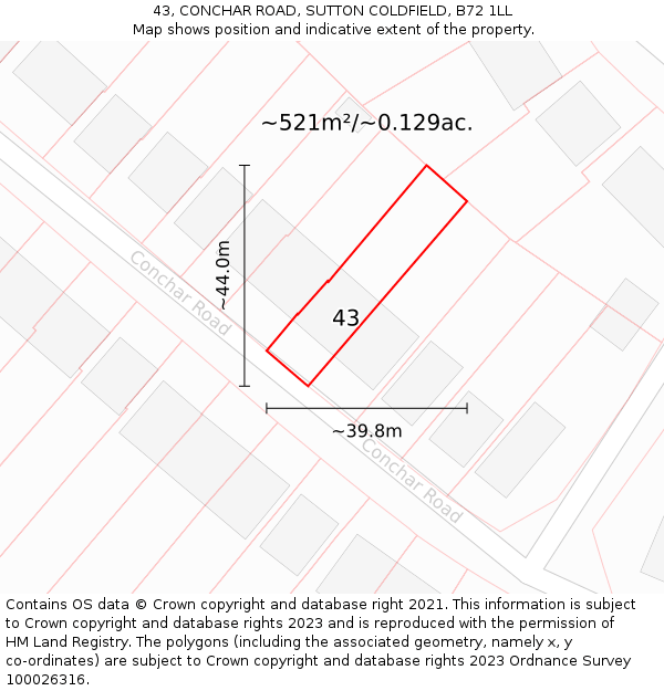 43, CONCHAR ROAD, SUTTON COLDFIELD, B72 1LL: Plot and title map