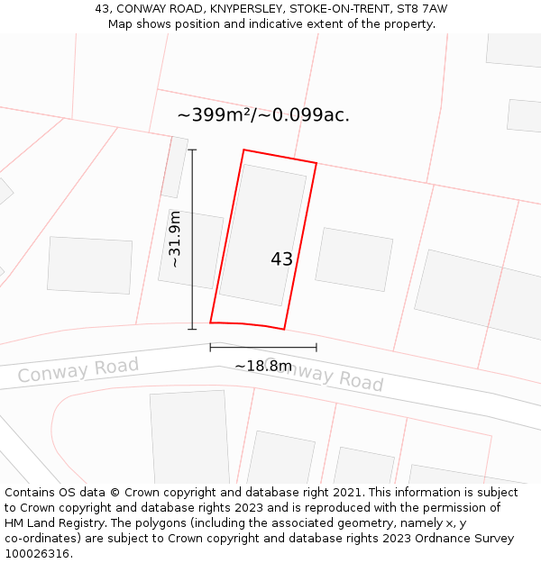 43, CONWAY ROAD, KNYPERSLEY, STOKE-ON-TRENT, ST8 7AW: Plot and title map