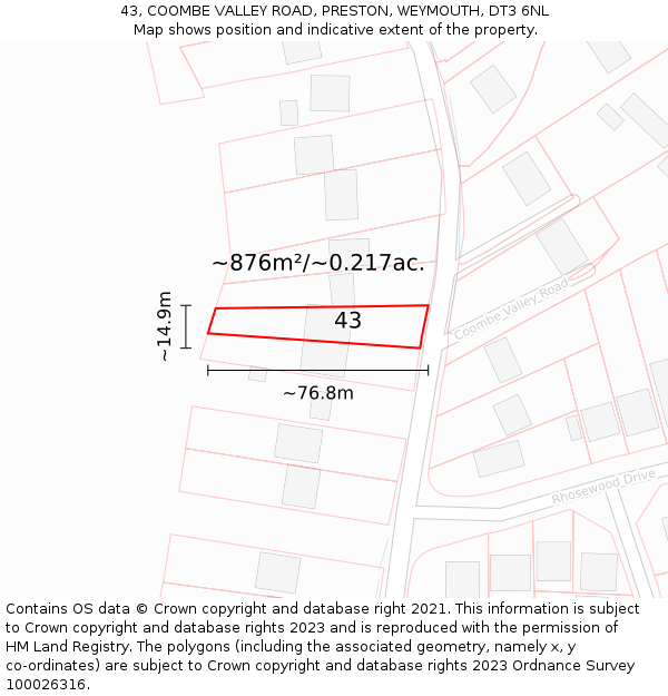 43, COOMBE VALLEY ROAD, PRESTON, WEYMOUTH, DT3 6NL: Plot and title map