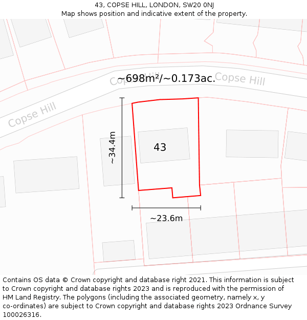 43, COPSE HILL, LONDON, SW20 0NJ: Plot and title map