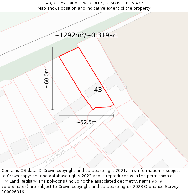 43, COPSE MEAD, WOODLEY, READING, RG5 4RP: Plot and title map