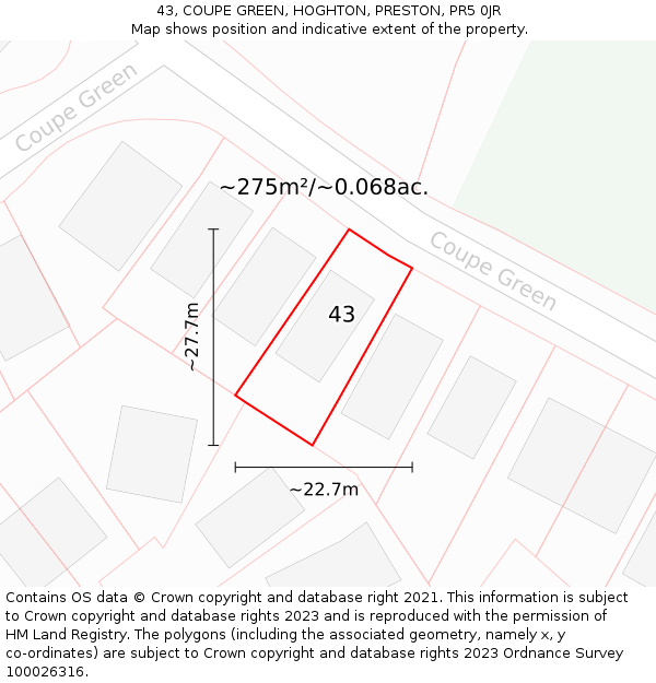 43, COUPE GREEN, HOGHTON, PRESTON, PR5 0JR: Plot and title map