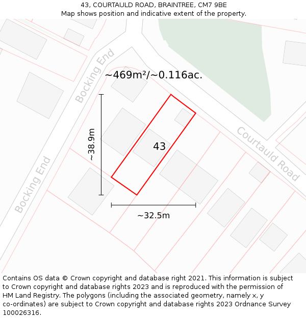 43, COURTAULD ROAD, BRAINTREE, CM7 9BE: Plot and title map