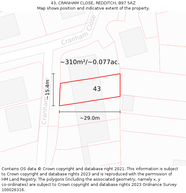 43, CRANHAM CLOSE, REDDITCH, B97 5AZ: Plot and title map