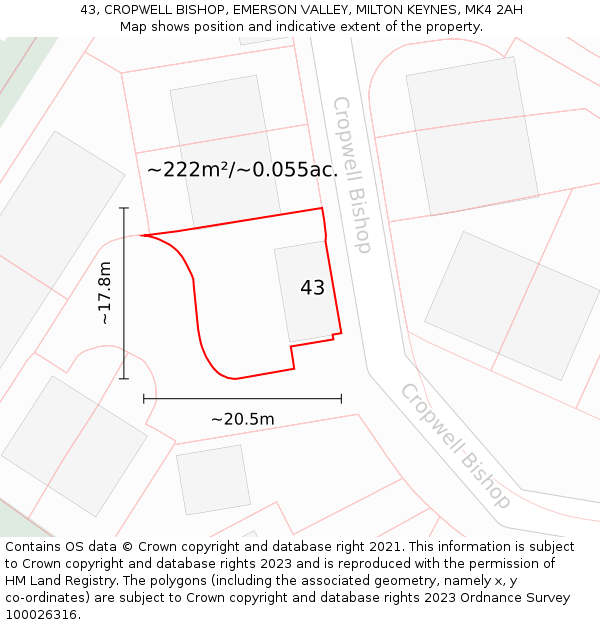 43, CROPWELL BISHOP, EMERSON VALLEY, MILTON KEYNES, MK4 2AH: Plot and title map