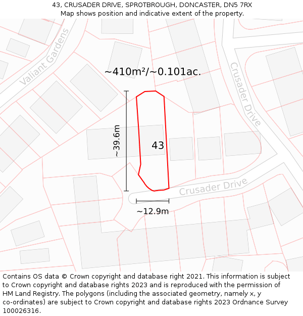 43, CRUSADER DRIVE, SPROTBROUGH, DONCASTER, DN5 7RX: Plot and title map