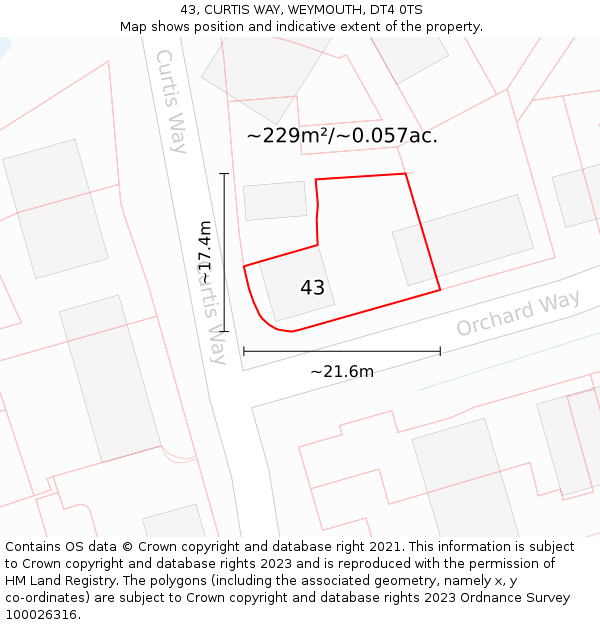 43, CURTIS WAY, WEYMOUTH, DT4 0TS: Plot and title map