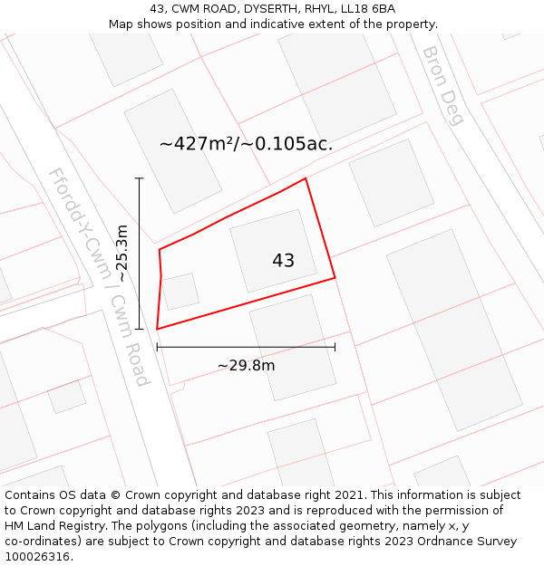 43, CWM ROAD, DYSERTH, RHYL, LL18 6BA: Plot and title map