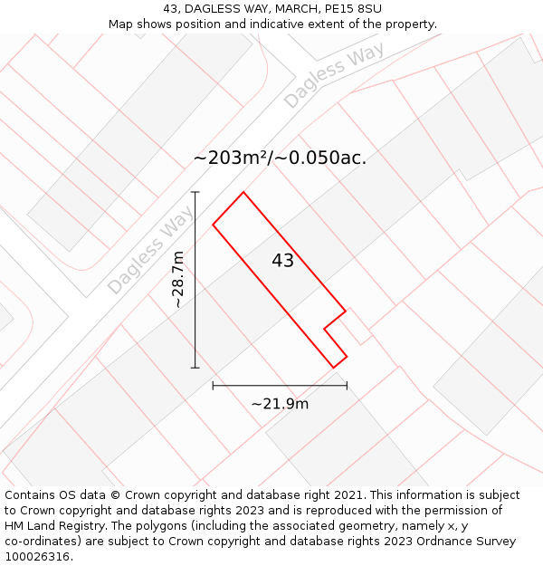 43, DAGLESS WAY, MARCH, PE15 8SU: Plot and title map