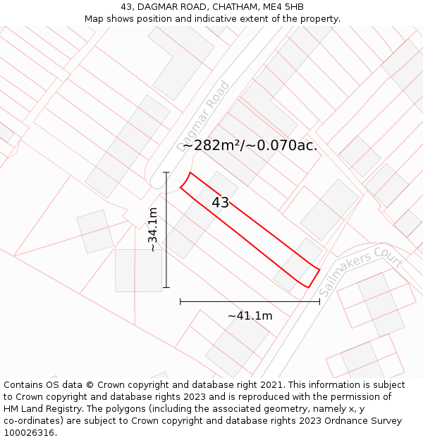 43, DAGMAR ROAD, CHATHAM, ME4 5HB: Plot and title map