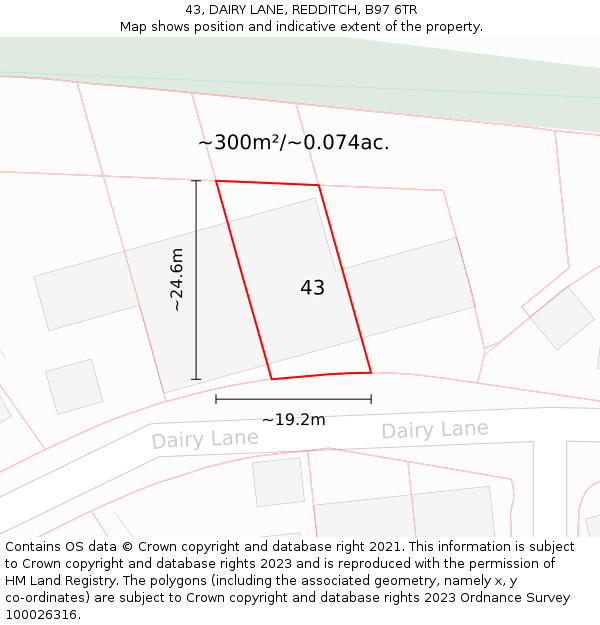 43, DAIRY LANE, REDDITCH, B97 6TR: Plot and title map