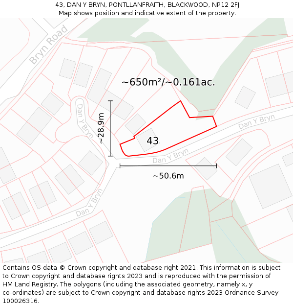 43, DAN Y BRYN, PONTLLANFRAITH, BLACKWOOD, NP12 2FJ: Plot and title map