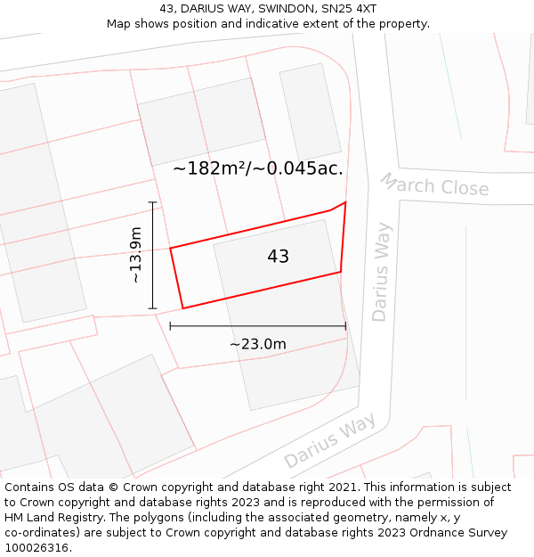 43, DARIUS WAY, SWINDON, SN25 4XT: Plot and title map