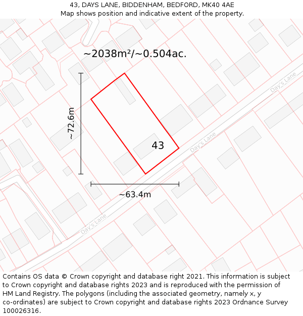 43, DAYS LANE, BIDDENHAM, BEDFORD, MK40 4AE: Plot and title map