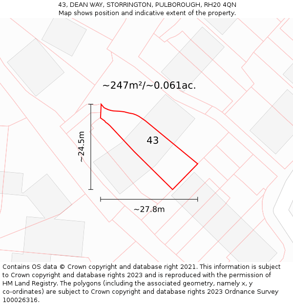 43, DEAN WAY, STORRINGTON, PULBOROUGH, RH20 4QN: Plot and title map