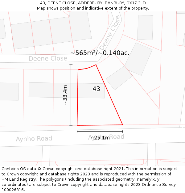 43, DEENE CLOSE, ADDERBURY, BANBURY, OX17 3LD: Plot and title map