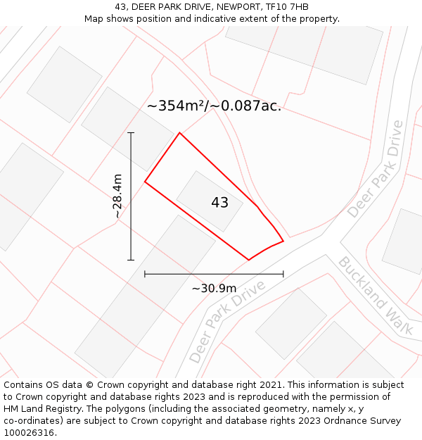 43, DEER PARK DRIVE, NEWPORT, TF10 7HB: Plot and title map