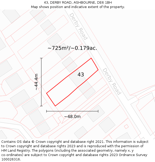 43, DERBY ROAD, ASHBOURNE, DE6 1BH: Plot and title map