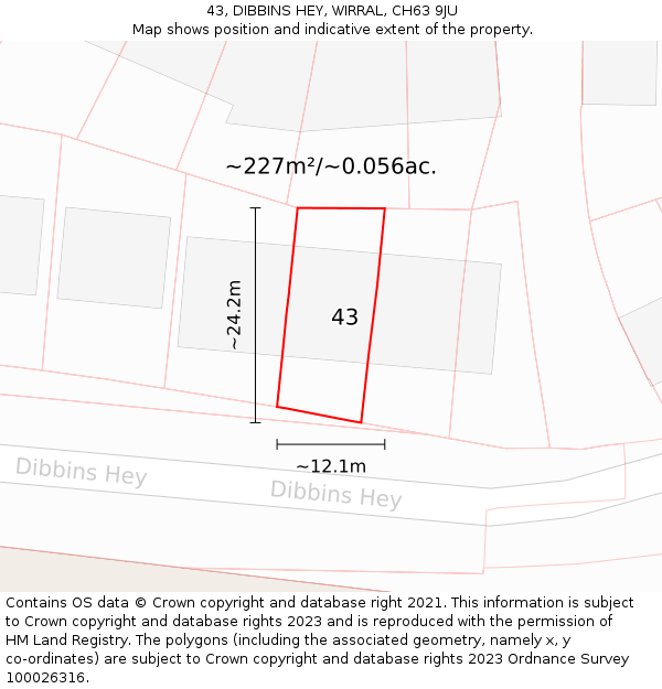 43, DIBBINS HEY, WIRRAL, CH63 9JU: Plot and title map