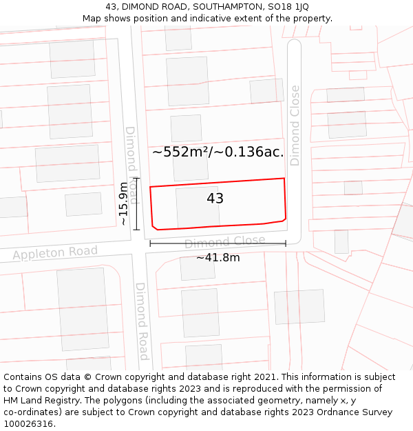 43, DIMOND ROAD, SOUTHAMPTON, SO18 1JQ: Plot and title map