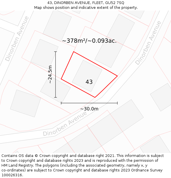 43, DINORBEN AVENUE, FLEET, GU52 7SQ: Plot and title map