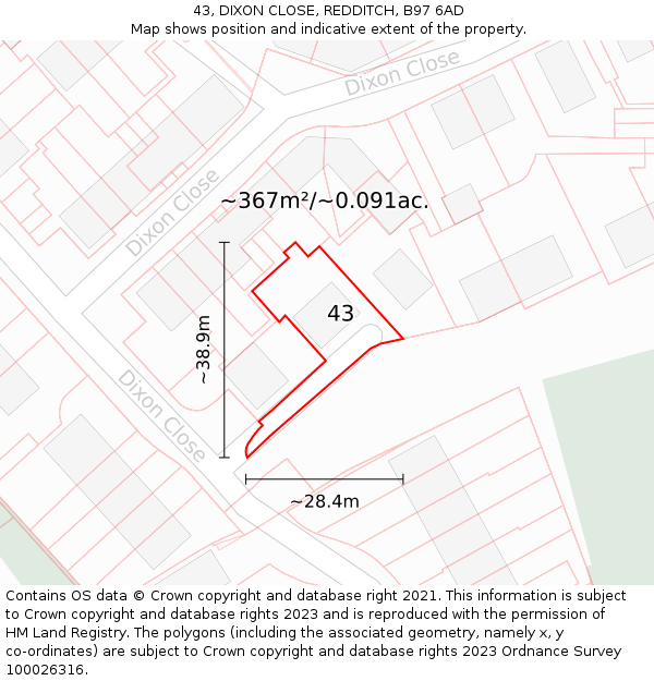 43, DIXON CLOSE, REDDITCH, B97 6AD: Plot and title map