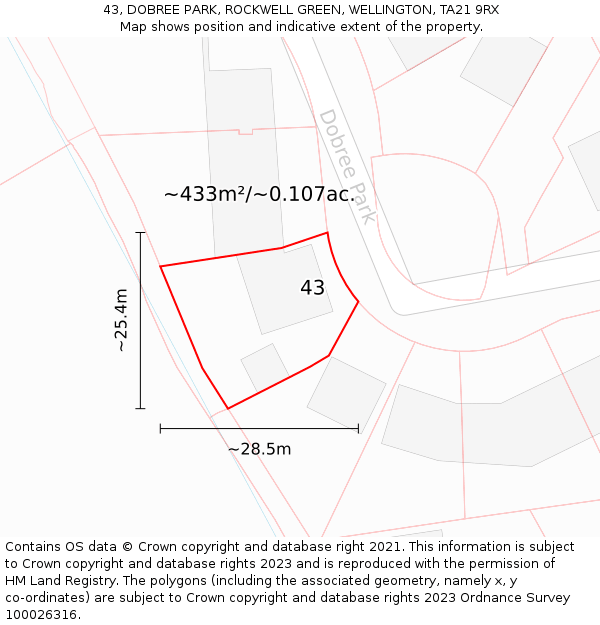 43, DOBREE PARK, ROCKWELL GREEN, WELLINGTON, TA21 9RX: Plot and title map