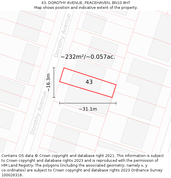 43, DOROTHY AVENUE, PEACEHAVEN, BN10 8HT: Plot and title map