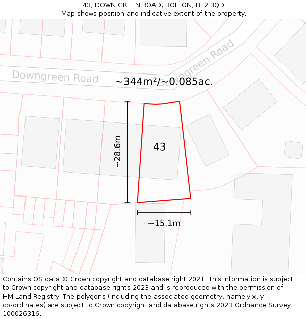 43, DOWN GREEN ROAD, BOLTON, BL2 3QD: Plot and title map