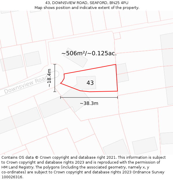 43, DOWNSVIEW ROAD, SEAFORD, BN25 4PU: Plot and title map