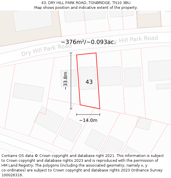 43, DRY HILL PARK ROAD, TONBRIDGE, TN10 3BU: Plot and title map