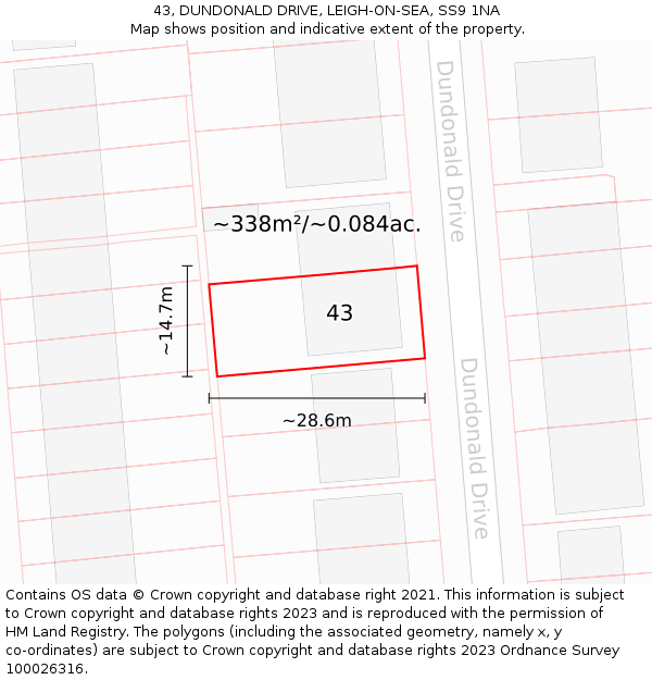 43, DUNDONALD DRIVE, LEIGH-ON-SEA, SS9 1NA: Plot and title map