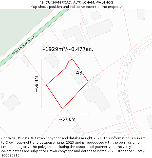 43, DUNHAM ROAD, ALTRINCHAM, WA14 4QG: Plot and title map