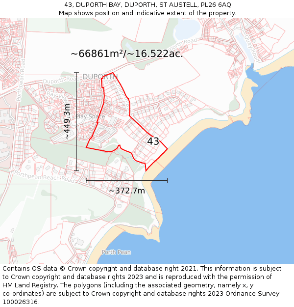 43, DUPORTH BAY, DUPORTH, ST AUSTELL, PL26 6AQ: Plot and title map